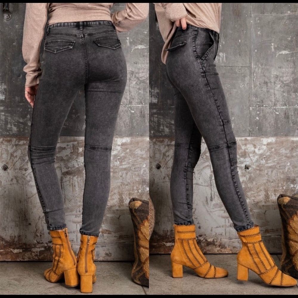 New! Sale 🔥 Washed Faded Black Moto Skinny Pants Jeans - Picture 2 of 2